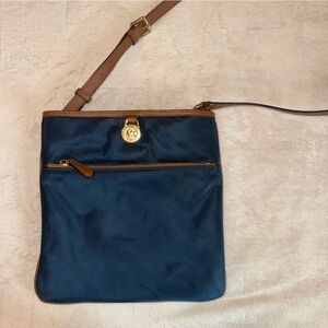 Michael Kors Crossbody Bag Kempton Large Blue Nylon Crossbody Gold Hardware